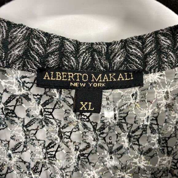 Alberto Makali roll tab Tunic top size XL Crochet Back black Gray Pattern Chiffo - Picture 4 of 12